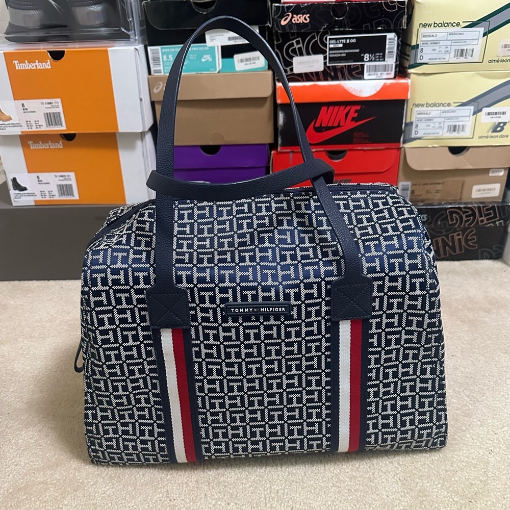 Tommy Hilfiger Navy Monogram Duffel with Signature Stripe
